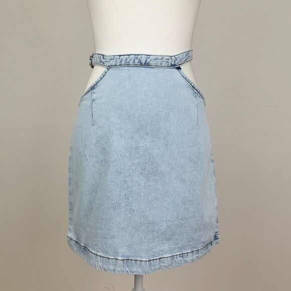 WeWoreWhat Cutout Denim Skirt Mini High Waist Light Blue Buckle Large NWT - Picture 5 of 11